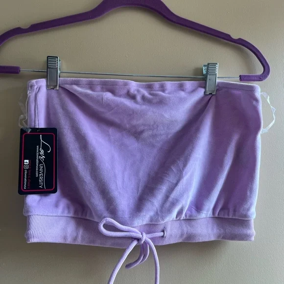 Lavender Strapless Drawstring Crop Top/short set - Women L NWT - Picture 6 of 10